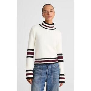 Madewell | NWT  Ribbed Trim Mockneck Sweater Ivory Black Stripe | Sz M